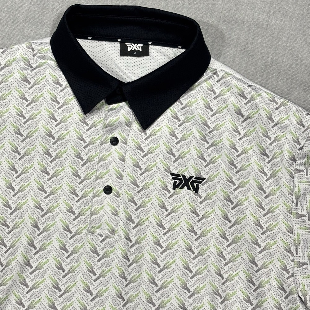 PXG Polo Shirt Mens Medium White Cactus Parsons Xtreme Golf Performance Stretch